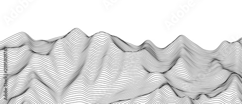 Vector landscape of mountains. Technology futuristic illustration. Vector background of wireframe 3d landscape.