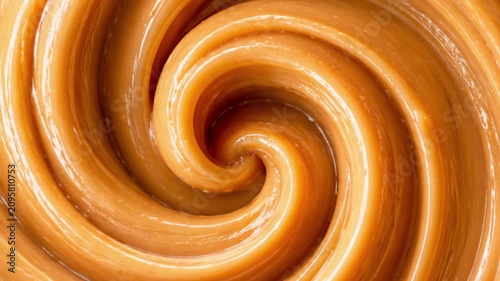 Luxury Glossy Caramel Swirl Background with Smooth Creamy Butterscotch Sauce Texture, Rich Golden Dessert Spiral and Premium Food Abstract