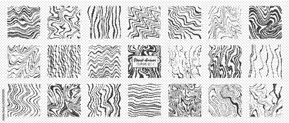 Fototapeta premium Collection of abstract wavy line patterns, set of hand drawn textures with flowing curves and ripples