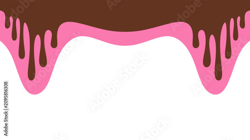 Fotografie Sweet melting chocolate and pink strawberry icing glaze background