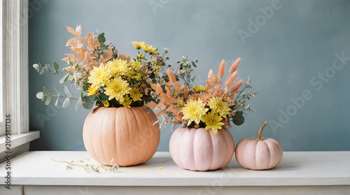 Happy halloween pumpkin floral arrangements elegant autumn decor for festive home and seasonal celebrations