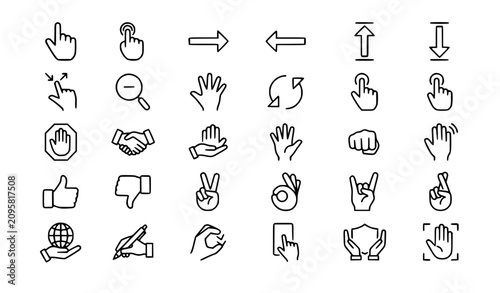 Valokuva Modern Hand Outline Icons Set 30 Linear Vector Symbols Editable Stroke