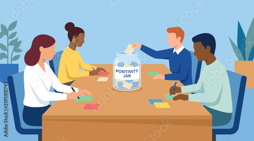 Photos Positivity Jar Initiative Employees Writing Uplifting Notes at Desk