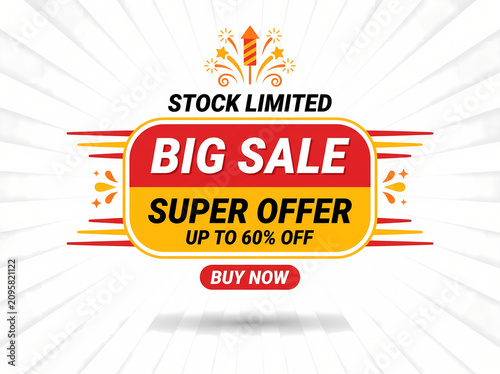 Big Sale Super Offer Up to 60% Off with Fireworks Graphic