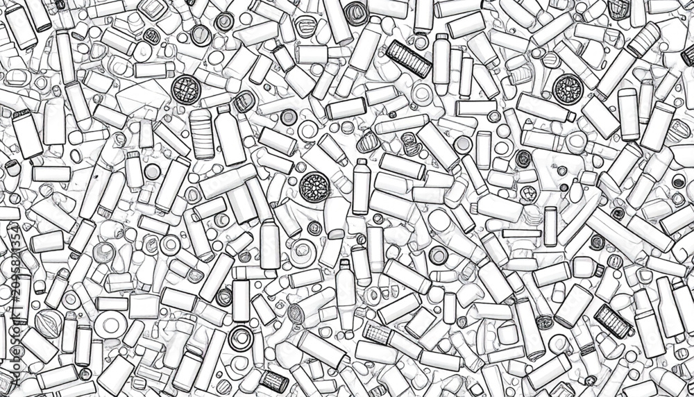 Fototapeta premium Abstract Geometric Monochrome Pattern of Scattered Cylindrical and Rectangular Shapes