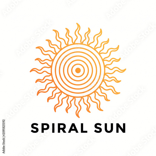 A simple line art illustration of a sun with a spiral pattern, set against a white background, with the words SPIRAL SUN below