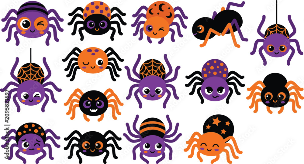 Obraz premium Cute Halloween Spider Vector Set