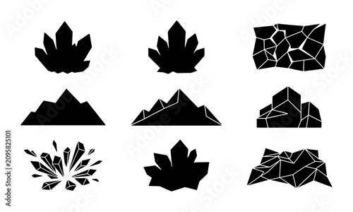 Fotografía Crystal Icons Set, Gemstone Graphics, Mineral Shapes, Geological Elements, Vecto