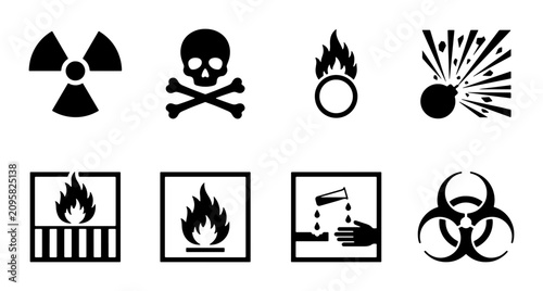 фотографія Hazard Symbols Set, Danger Warning Icons, Safety Signs Collection, Radiation, Sk
