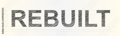 Foto A commercial concept featuring the word REBUILT surrounded by architectural blue