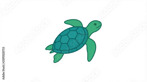 Cartoon Green Turtle Illustration Featuring a Friendly Sea Reptile in Light Style.