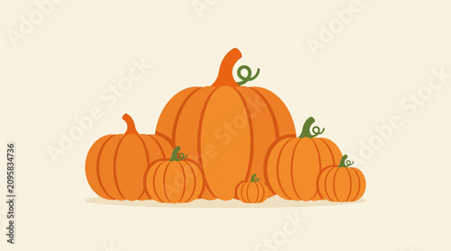 Group of Orange Pumpkins Illustration for Autumn Harvest
