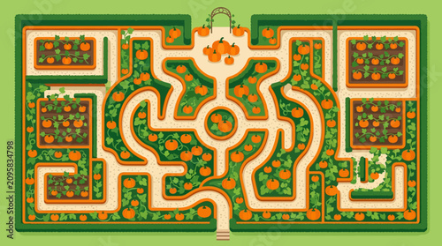 Top View Maze Garden with Pumpkin Patches and Hedges