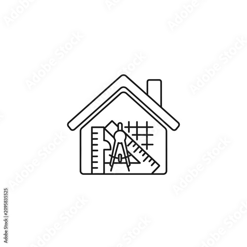 House icon containing architect tools and blueprint layout.