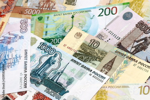 Canvas Print Russian ruble money bills pile on table