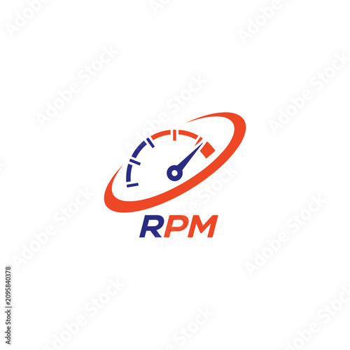 Minimalist RPM logo with speedometer icon isolated on white