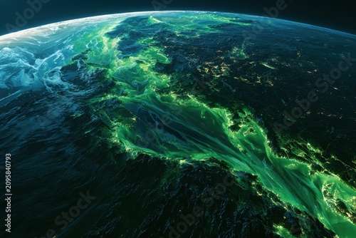 Aurora borealis illuminating planet earth from outer space in a cinematic wide shot for scientific research marketing