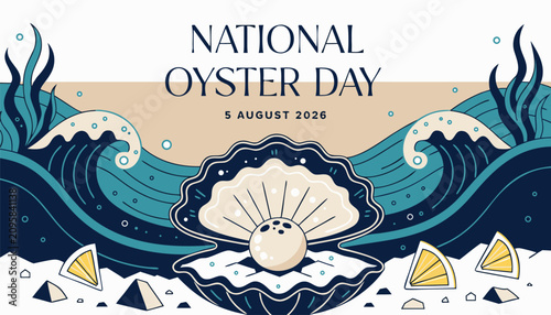 Bild auf Leinwand Decorative graphic art celebrating national oyster day with a pearl shell