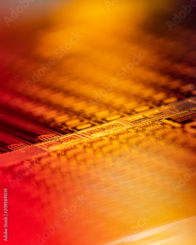 Quadro su tela Wafer microchip glowing abstract technology background