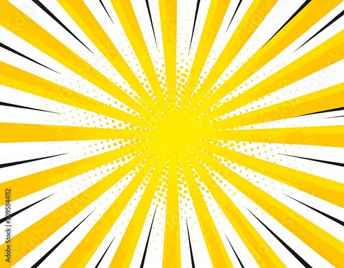 Explosion of Yellow Rays emanating from a bright center with a halftone pattern