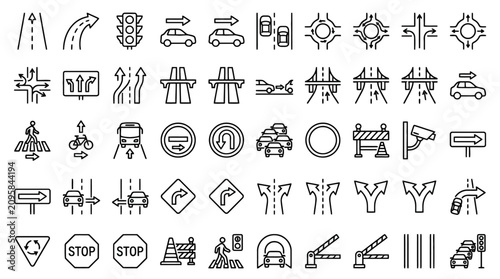 Vector Icon Set of hand drawn road traffic and transportation icons. EPS Editable