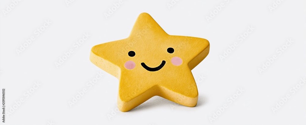 Fototapeta premium Festive golden star featuring a smiling face, ideal for cheerful holiday decorations and fun celebrations.
