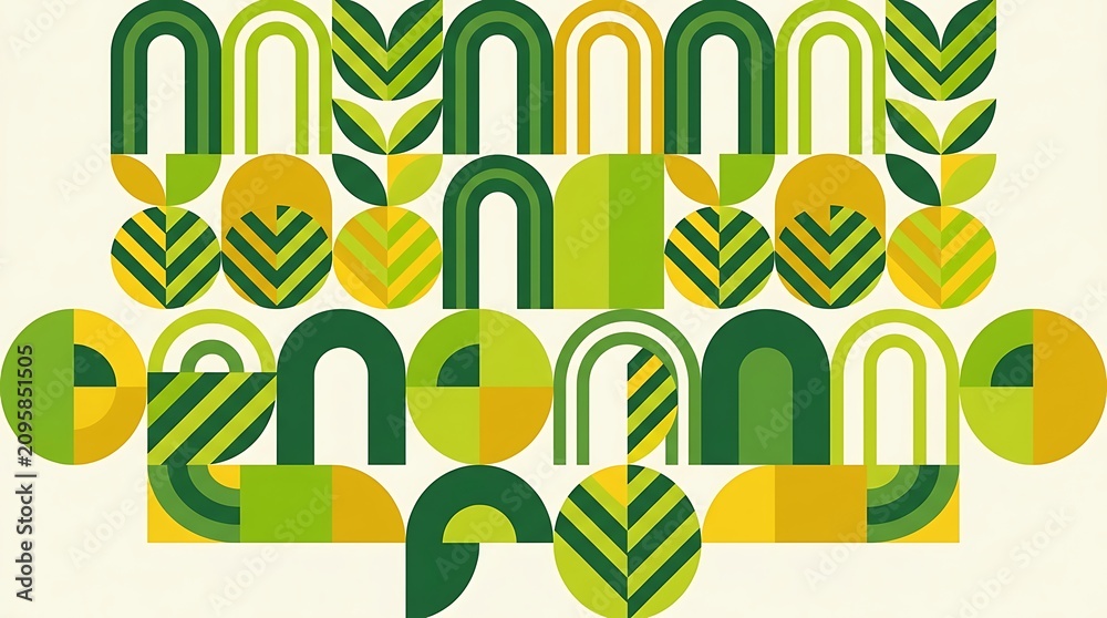 Obraz premium Abstract Geometric Pattern with Green and Yellow Shapes.