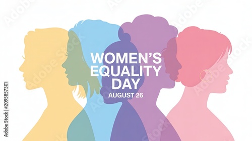 Women's Equality Day August 26 with group of diverse women silhouettes, isolated on white background