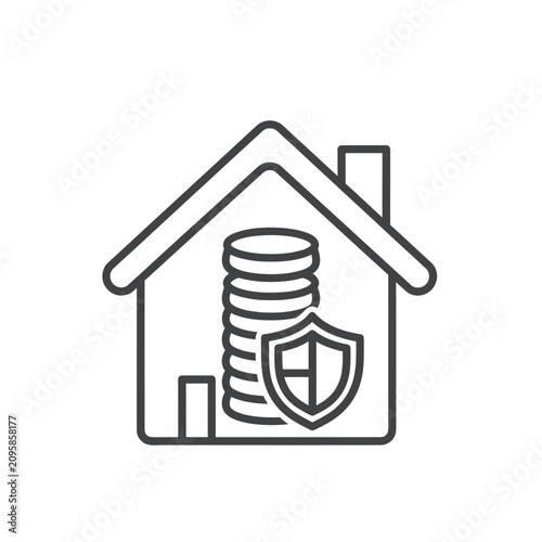 House icon with coins and shield representing insurance