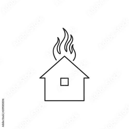 House icon with smoke and fire on the roof.