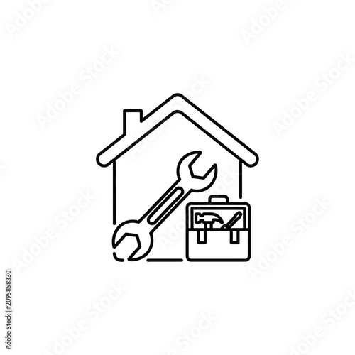 House icon with wrench and toolbox for home repair