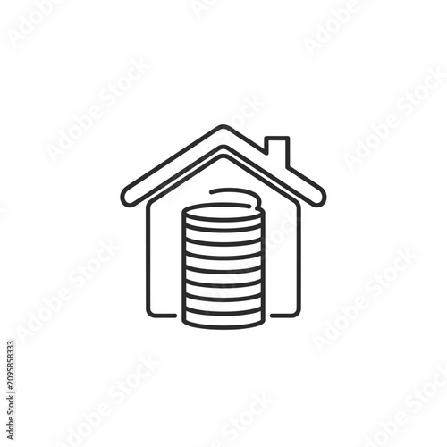 House icon with stack of coins for savings