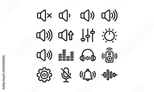Audio Sound Volume Control Outline Vector Icons Collection
