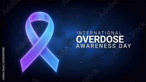 International Overdose Awareness Day with purple and blue gradient awareness ribbon on a dark background