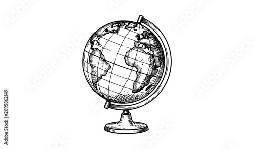 Hand Drawn School Globe Sketch Vector Illustration with Vintage Geography Earth Model Isolated on White
