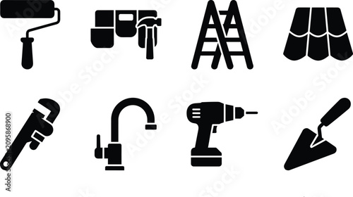 Fotografie Home improvement and house renovation hardware construction tools vector icon se
