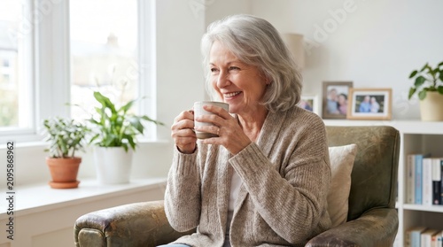 Senior Woman Enjoying Coffee on Senior Citizen Day