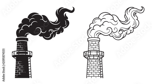 Quadro su tela factory chimney emitting black smoke in line art vector icon black silhouette wi