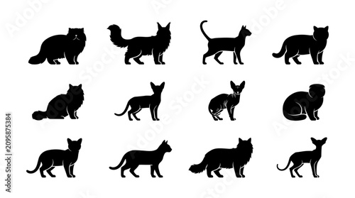 Canvas Print Cats in Various Poses and Styles Shown as Silhouettes Featuring Cat, Silhouette,