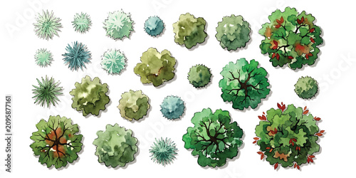 Fotografie Set of various green trees and bushes seen from above for architectural landscap