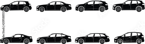 Tableau sur toile Car Silhouette Collection Featuring Hatchback Sedan Wagon SUV and Coupe Vector S