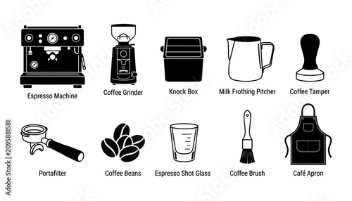 Foto Coffee Making Tools Set with Espresso Machine Grinder Beans and Accessories Feat