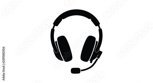 Tableau sur toile Headset With Microphone Silhouette On White Background