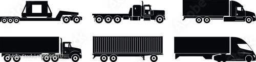 Photos Truck Silhouette Collection with Semi Trailer Container and Box Cargo Vehicle Ve
