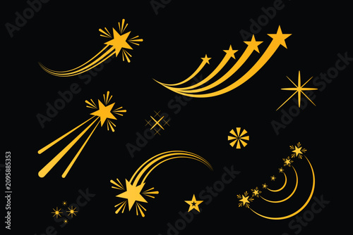 Yellow stars and swooshing lines abstract background
