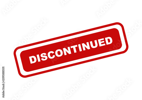 Red discontinued rubber stamp icon with bold white text isolated on a clean simple transparent background for business isolated on transparent background