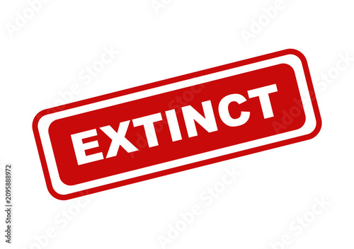 Red rectangular rubber stamp with the word extinct written in bold white capital letters inside a frame for document isolated on transparent background