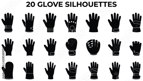 Cuadro en lienzo Collection of various glove silhouettes on white background