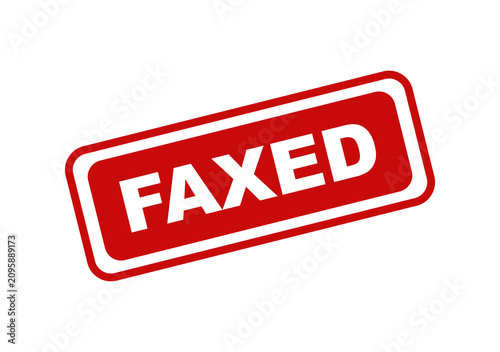 Red rectangular rubber stamp with the word faxed in bold white letters for office business and document processing isolated on transparent background