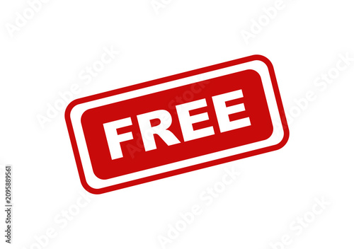 Red rectangular stamp with the word free written in bold white letters isolated on a simple clean background graphic isolated on transparent background